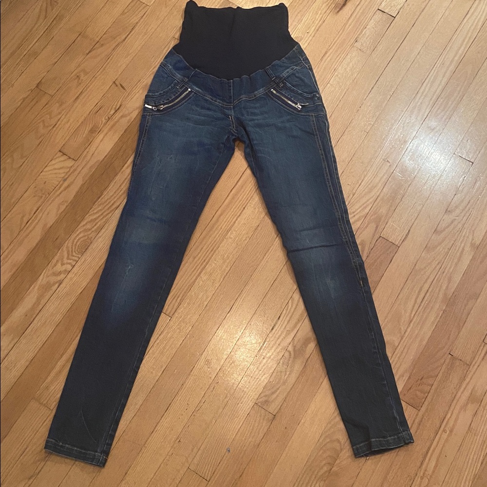 🍭9Fashion maternity skinny jeans with full belly panel